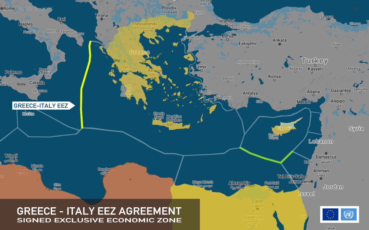 Greece Italy EEEZ Exclusive Economic Zones - Maritime Map - UNCLOS